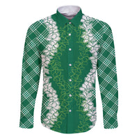 Hawaii Aloha Plumeria Lei Green Palaka Family Matching Puletasi and Hawaiian Shirt - Polynesian Pride