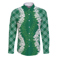 Hawaii Aloha Plumeria Lei Green Palaka Family Matching Short Sleeve Bodycon Dress and Hawaiian Shirt - Polynesian Pride