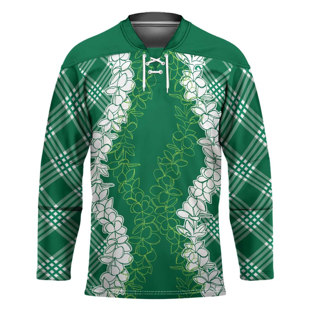Hawaii Aloha Plumeria Lei Green Palaka Hockey Jersey LT7 Unisex Green - Polynesian Pride