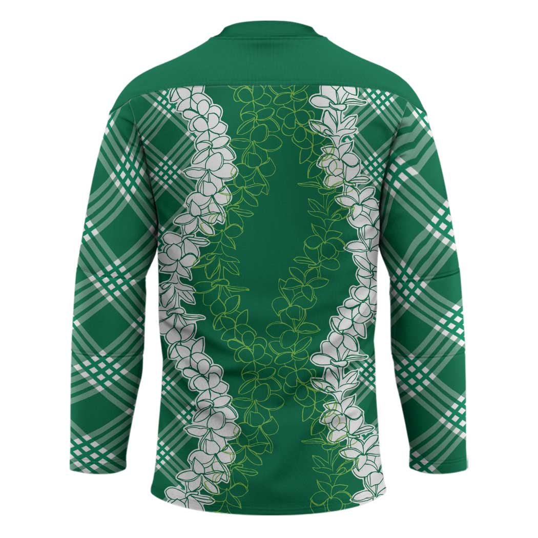 Hawaii Aloha Plumeria Lei Green Palaka Hockey Jersey LT7 - Polynesian Pride