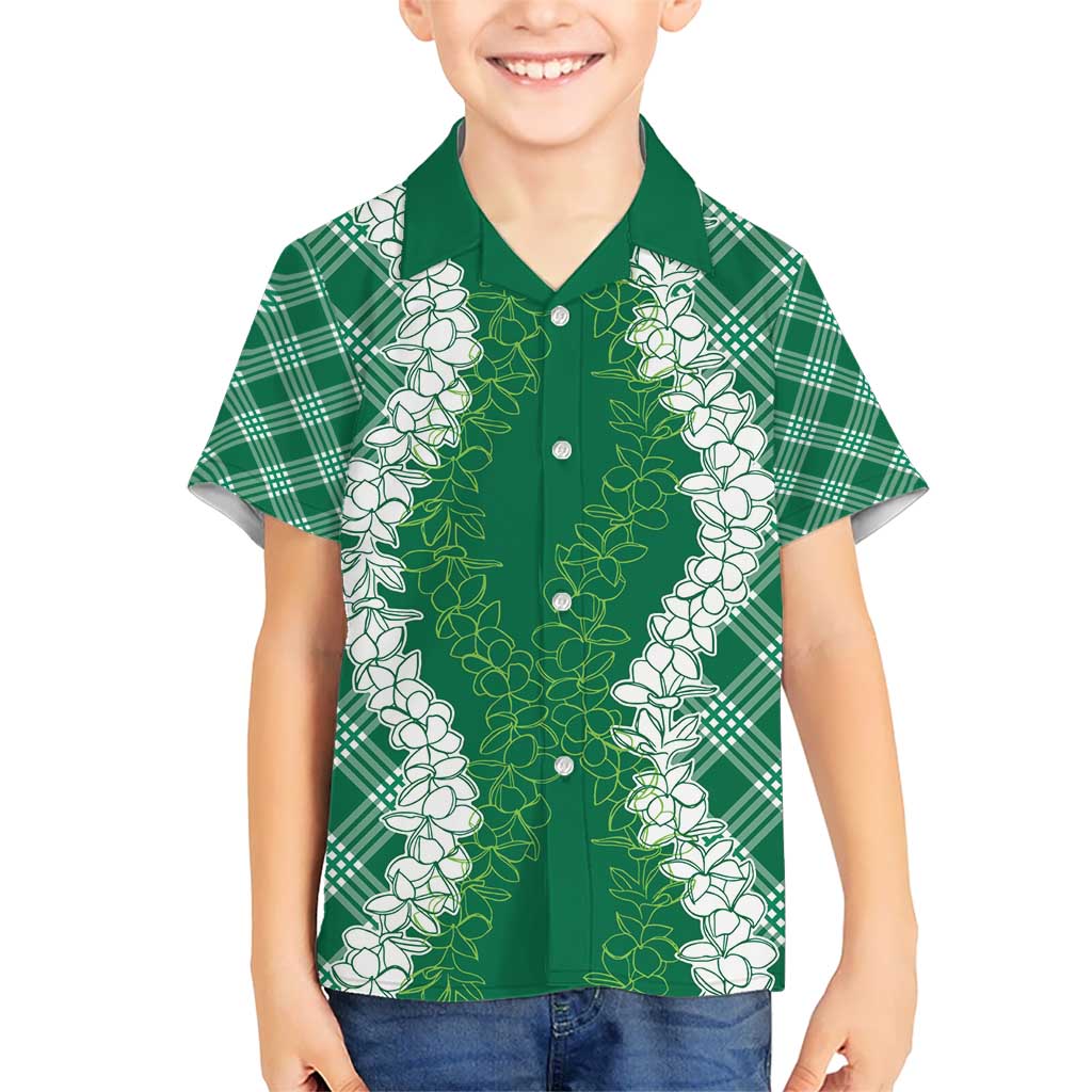 Hawaii Aloha Plumeria Lei Green Palaka Kid Hawaiian Shirt - Polynesian Pride