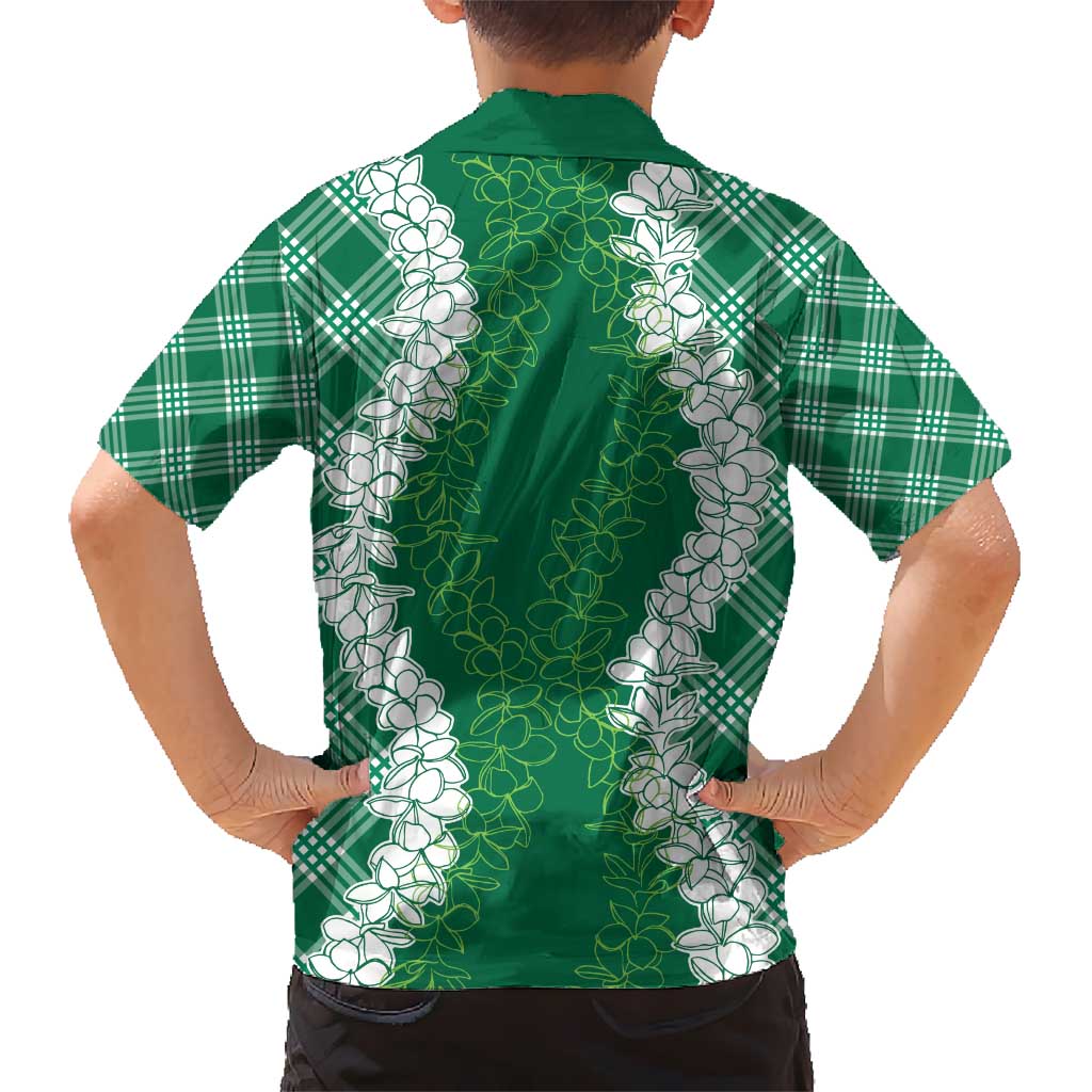 Hawaii Aloha Plumeria Lei Green Palaka Kid Hawaiian Shirt LT7 - Polynesian Pride
