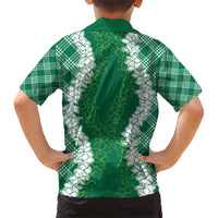 Hawaii Aloha Plumeria Lei Green Palaka Kid Hawaiian Shirt LT7 - Polynesian Pride