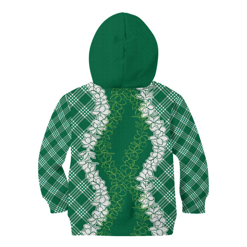 Hawaii Aloha Plumeria Lei Green Palaka Kid Hoodie - Polynesian Pride