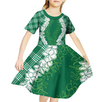 Hawaii Aloha Plumeria Lei Green Palaka Kid Short Sleeve Dress - Polynesian Pride