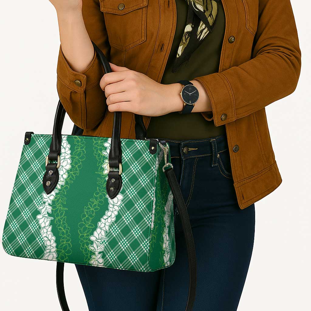Hawaii Aloha Plumeria Lei Green Palaka Leather Bag - Polynesian Pride