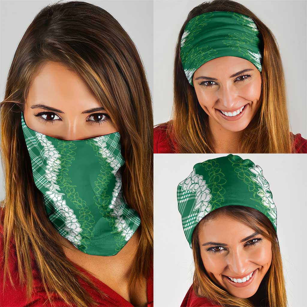 Hawaii Aloha Plumeria Lei Green Palaka Neck Gaiter - Polynesian Pride