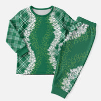 Hawaii Aloha Plumeria Lei Green Palaka Christmas Pajama Set - Polynesian Pride