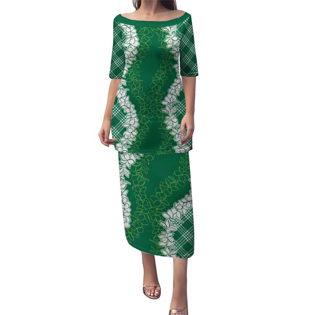 Hawaii Aloha Plumeria Lei Green Palaka Puletasi - Polynesian Pride