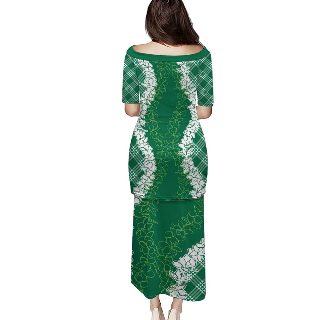 Hawaii Aloha Plumeria Lei Green Palaka Puletasi - Polynesian Pride