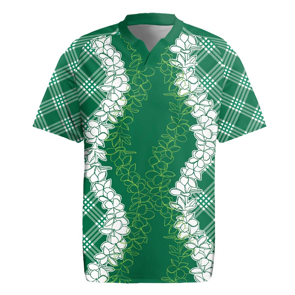 Hawaii Aloha Plumeria Lei Green Palaka Rugby Jersey - Polynesian Pride