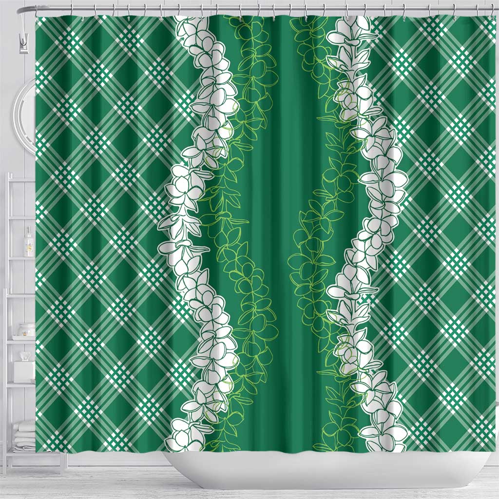 Hawaii Aloha Plumeria Lei Green Palaka Shower Curtain - Polynesian Pride