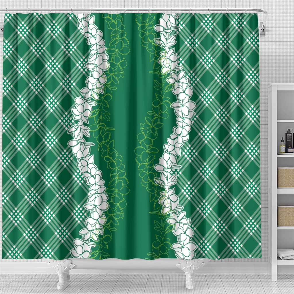 Hawaii Aloha Plumeria Lei Green Palaka Shower Curtain - Polynesian Pride
