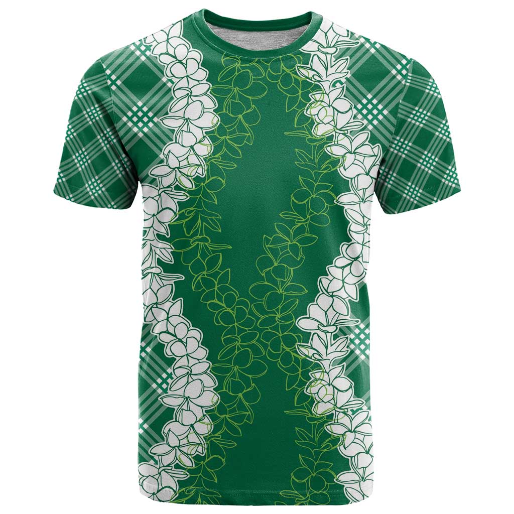 Hawaii Aloha Plumeria Lei Green Palaka T Shirt - Polynesian Pride