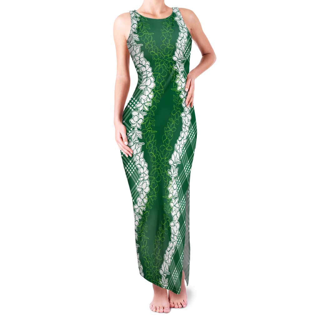 Hawaii Aloha Plumeria Lei Green Palaka Tank Maxi Dress - Polynesian Pride
