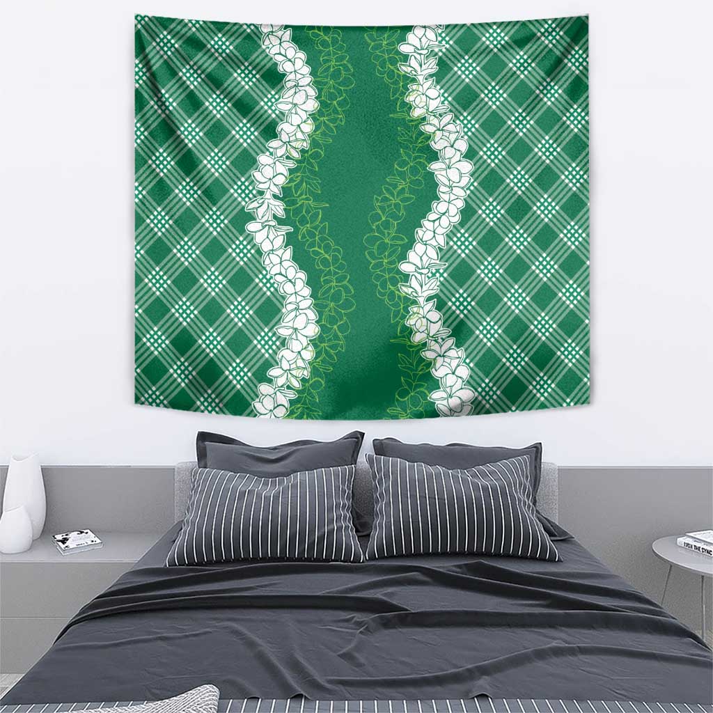 Hawaii Aloha Plumeria Lei Green Palaka Tapestry - Polynesian Pride
