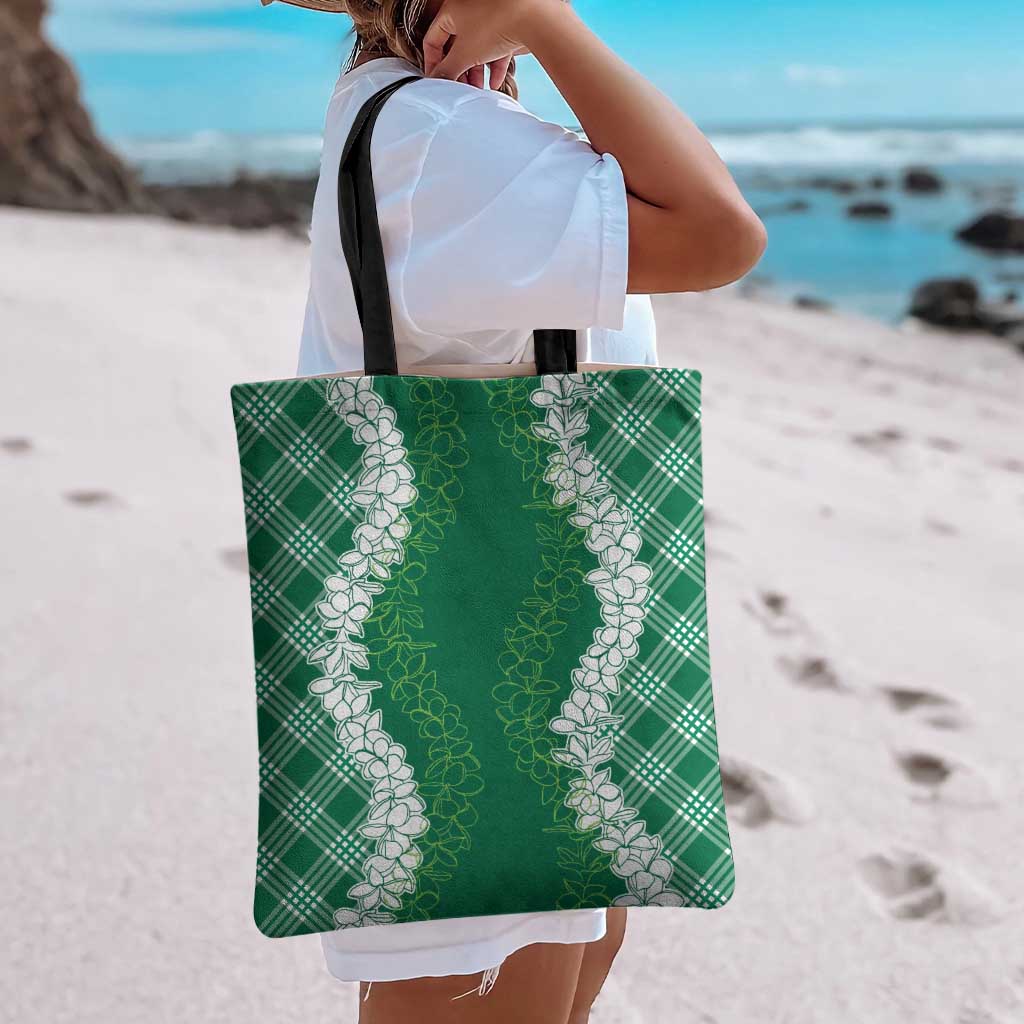 Hawaii Aloha Plumeria Lei Green Palaka Tote Bag - Polynesian Pride