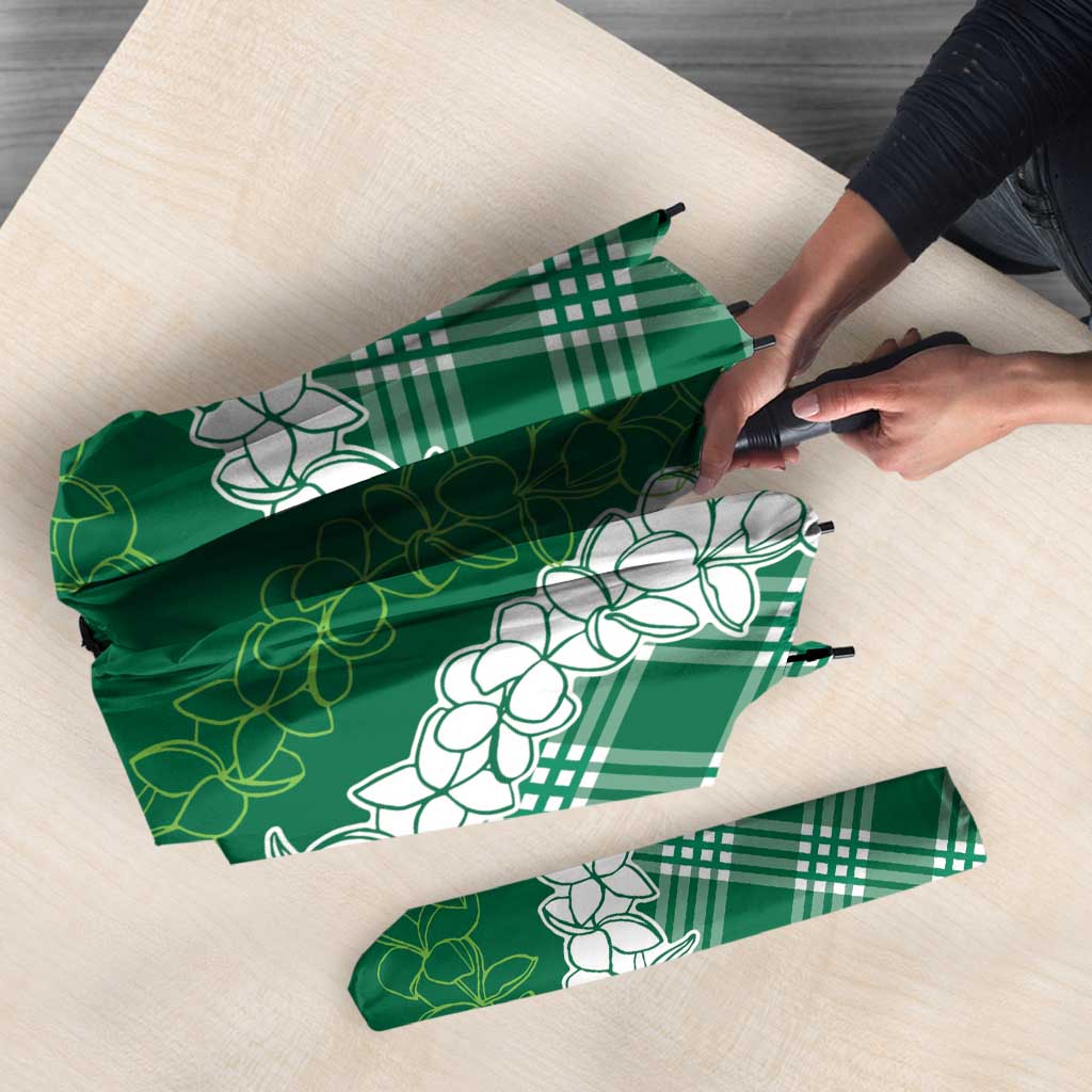 Hawaii Aloha Plumeria Lei Green Palaka Umbrella - Polynesian Pride