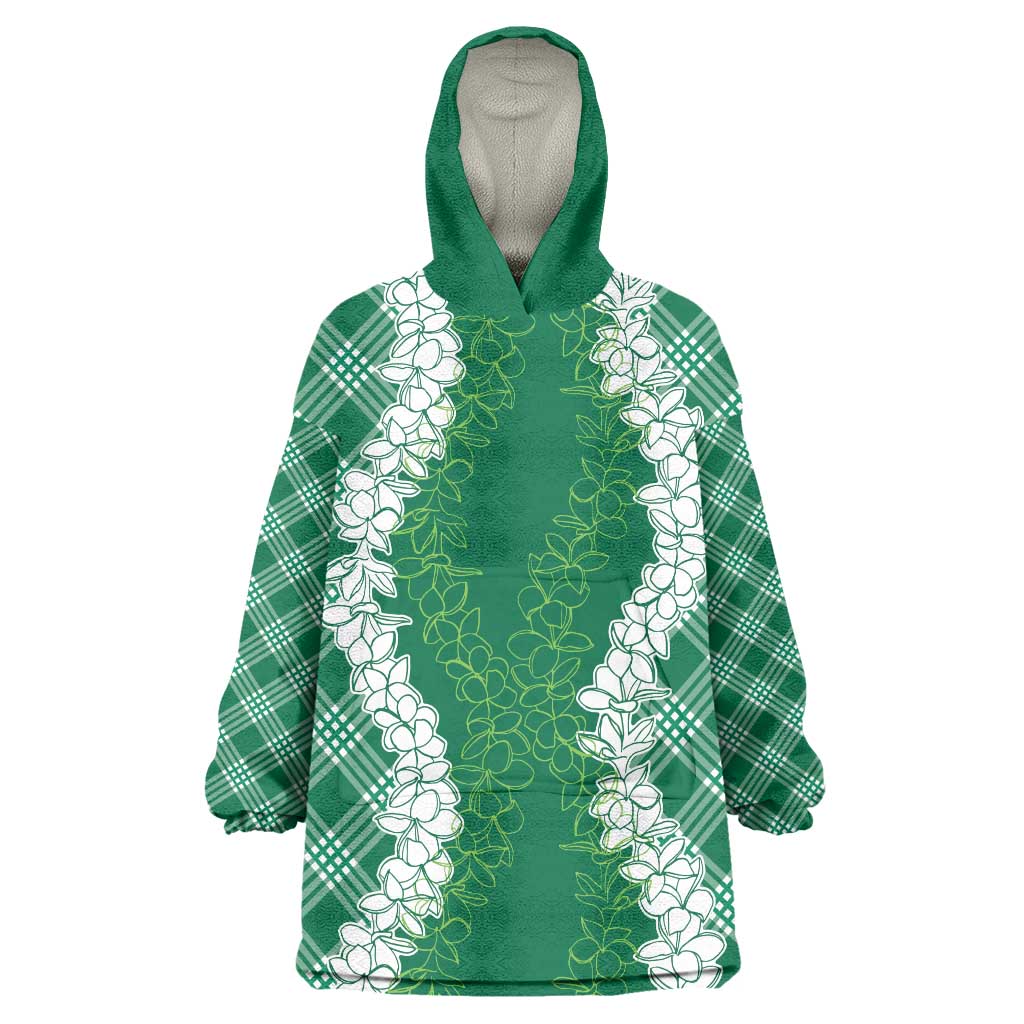 Hawaii Aloha Plumeria Lei Green Palaka Wearable Blanket Hoodie - Polynesian Pride