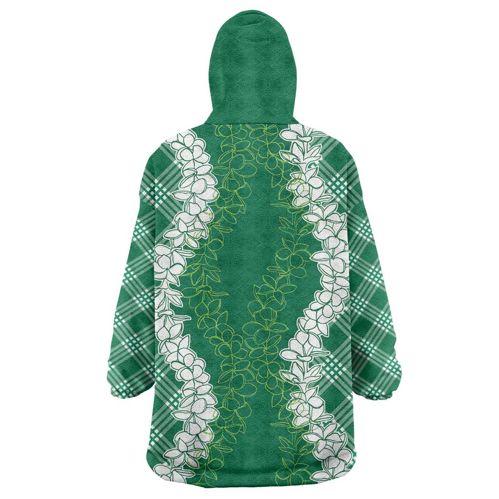 Hawaii Aloha Plumeria Lei Green Palaka Wearable Blanket Hoodie LT7 - Polynesian Pride