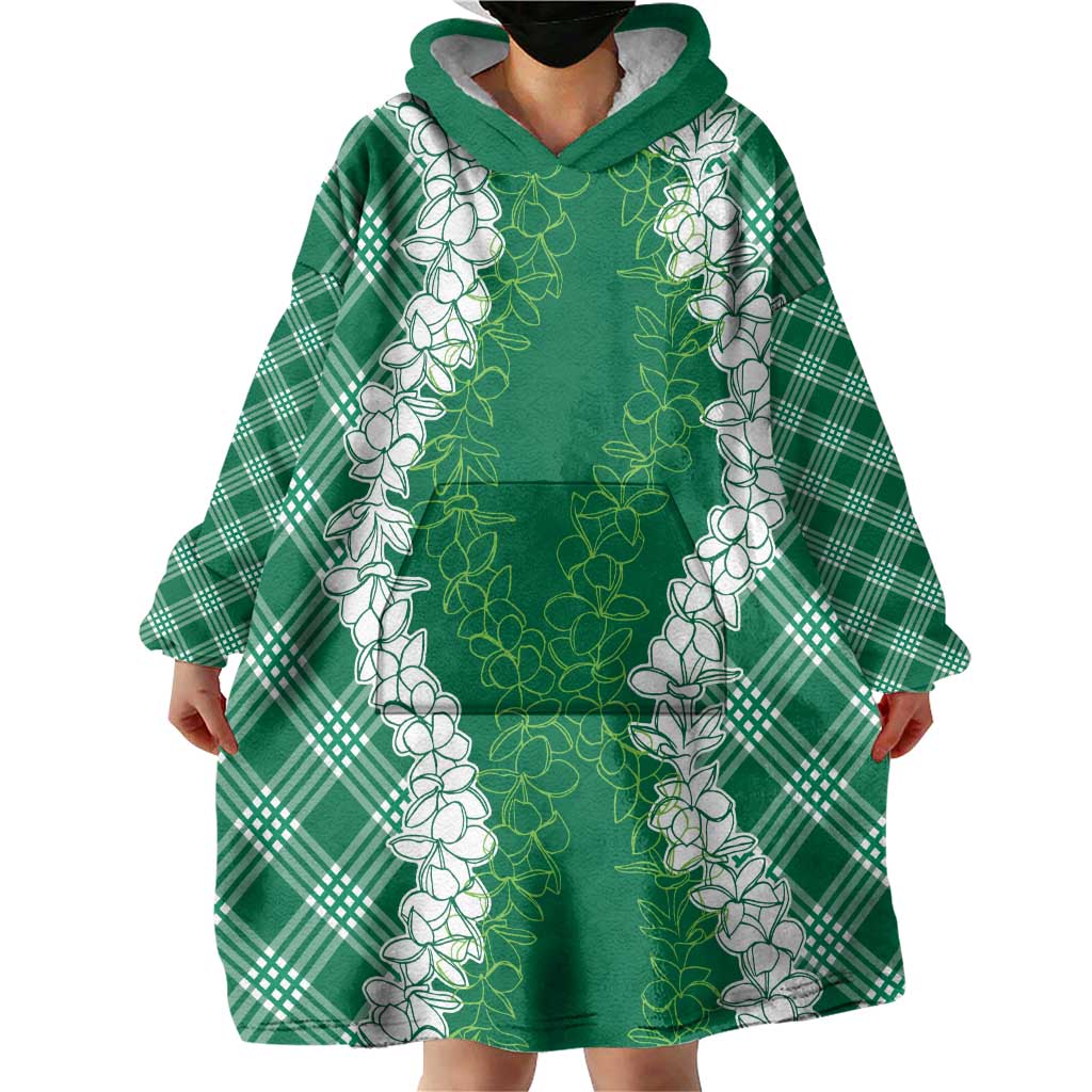Hawaii Aloha Plumeria Lei Green Palaka Wearable Blanket Hoodie LT7 - Polynesian Pride