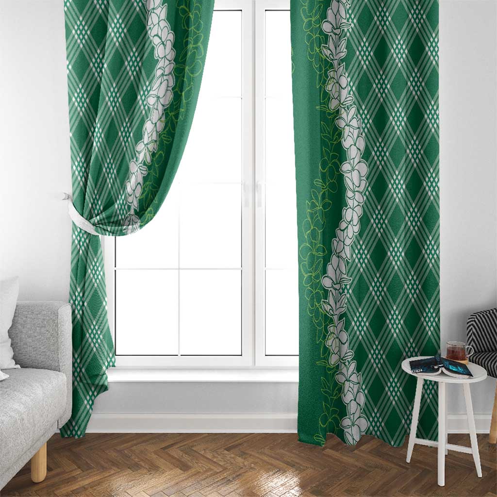 Hawaii Aloha Plumeria Lei Green Palaka Window Curtain - Polynesian Pride