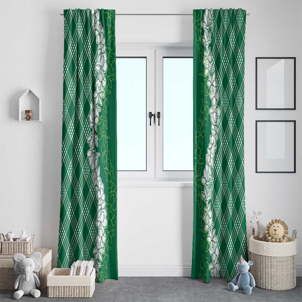 Hawaii Aloha Plumeria Lei Green Palaka Window Curtain - Polynesian Pride