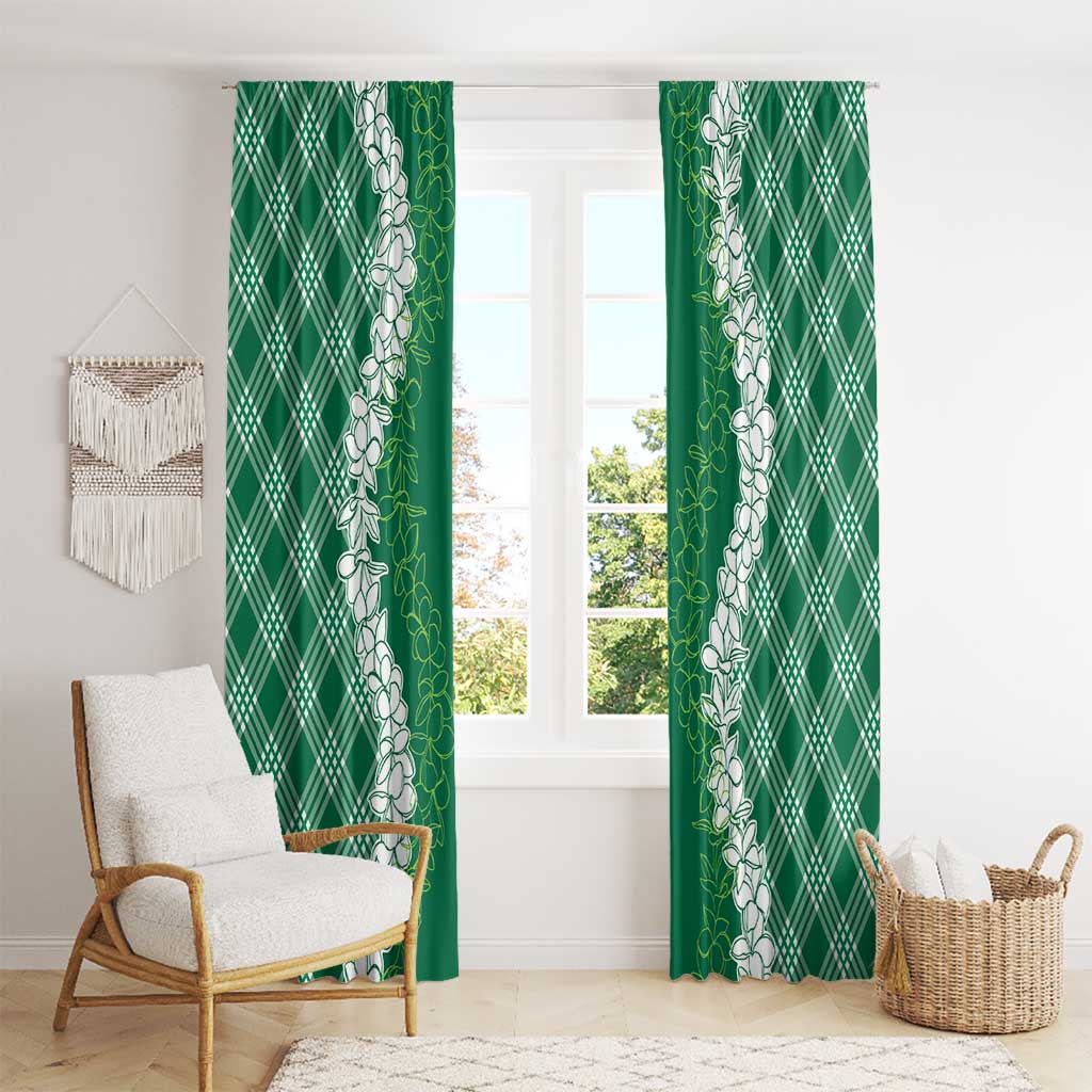Hawaii Aloha Plumeria Lei Green Palaka Window Curtain - Polynesian Pride