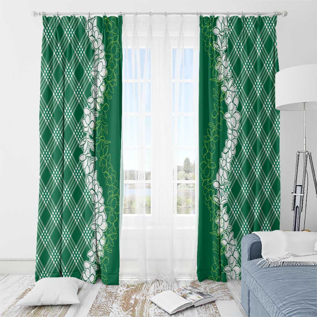 Hawaii Aloha Plumeria Lei Green Palaka Window Curtain - Polynesian Pride
