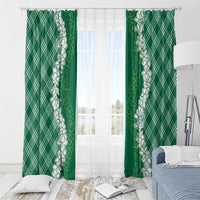 Hawaii Aloha Plumeria Lei Green Palaka Window Curtain - Polynesian Pride