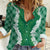 Hawaii Aloha Plumeria Lei Green Palaka Women Casual Shirt - Polynesian Pride
