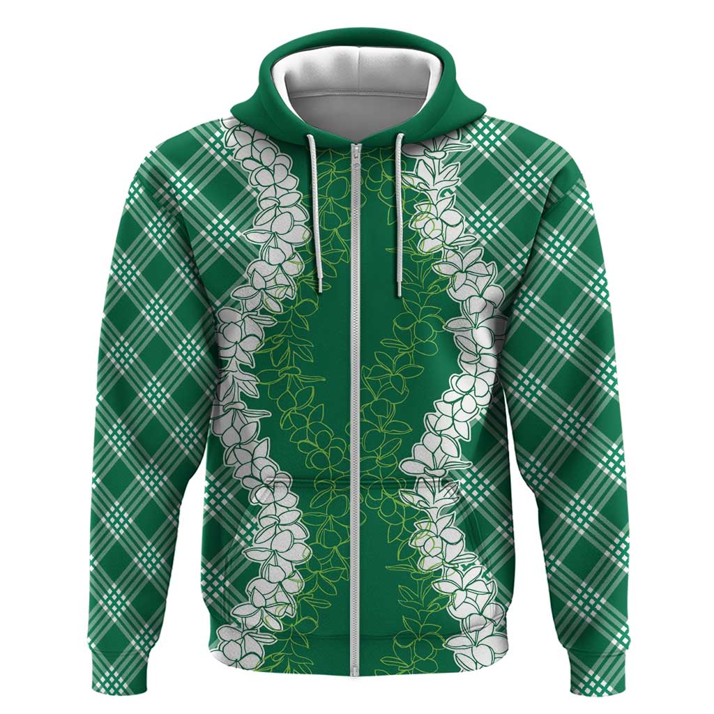Hawaii Aloha Plumeria Lei Green Palaka Zip Hoodie - Polynesian Pride
