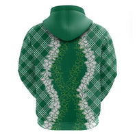 Hawaii Aloha Plumeria Lei Green Palaka Zip Hoodie - Polynesian Pride