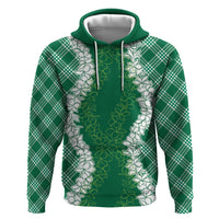 Hawaii Aloha Plumeria Lei Green Palaka Zip Hoodie - Polynesian Pride