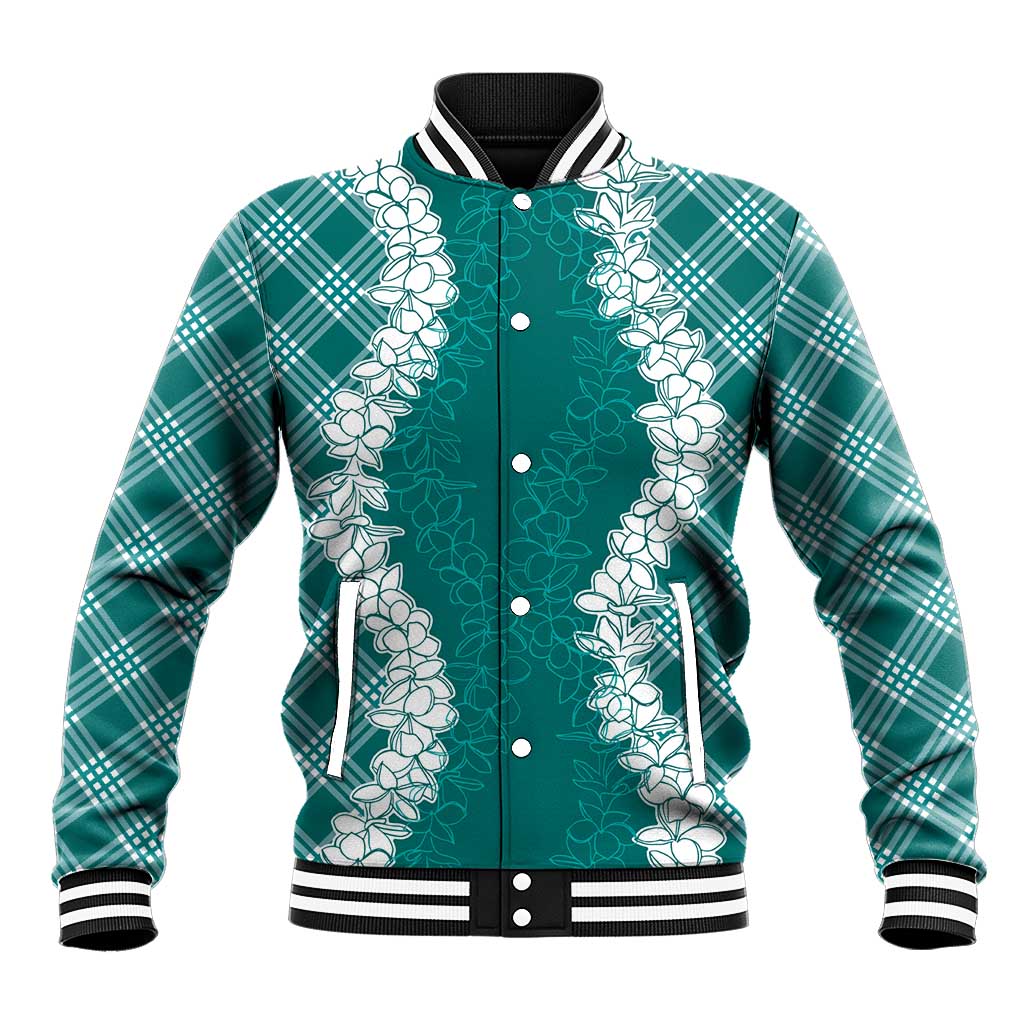 Hawaii Aloha Plumeria Lei Teal Palaka Baseball Jacket - Polynesian Pride