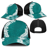 Hawaii Aloha Plumeria Lei Teal Palaka Baseball Net Cap - Polynesian Pride