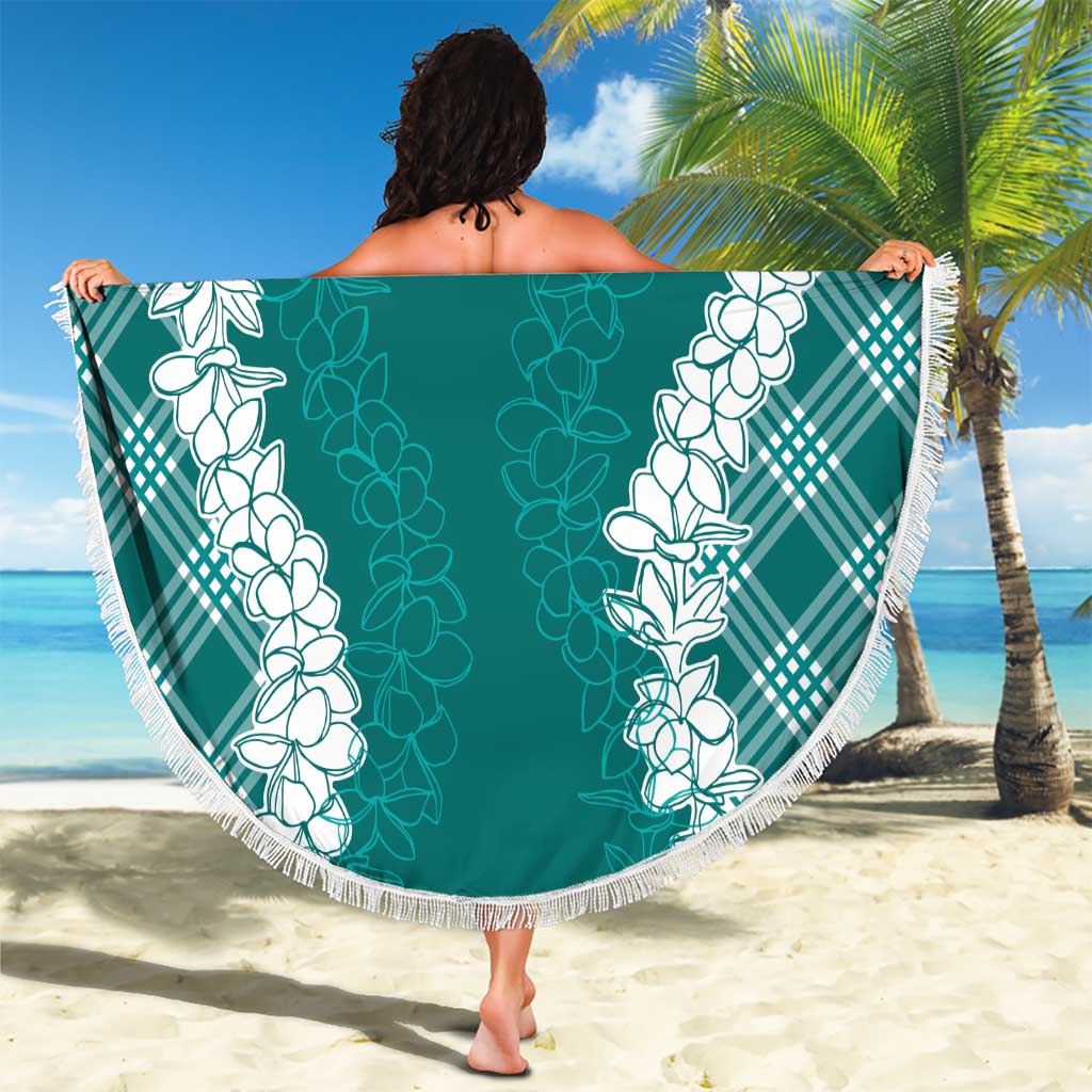 Hawaii Aloha Plumeria Lei Teal Palaka Beach Blanket - Polynesian Pride