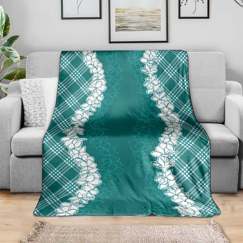 Hawaii Aloha Plumeria Lei Teal Palaka Blanket - Polynesian Pride