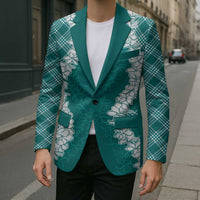 Hawaii Aloha Plumeria Lei Teal Palaka Blazer - Polynesian Pride