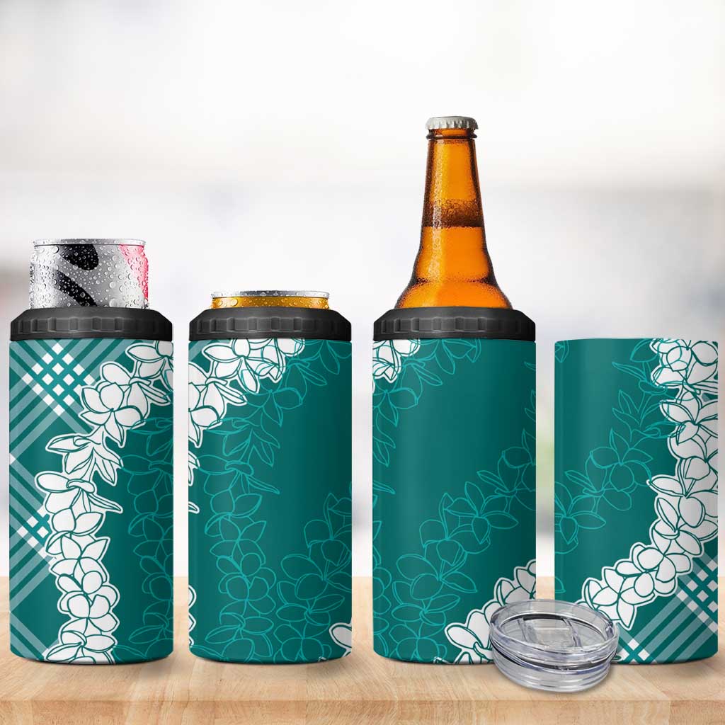 Hawaii Aloha Plumeria Lei Teal Palaka 4 in 1 Can Cooler Tumbler - Polynesian Pride