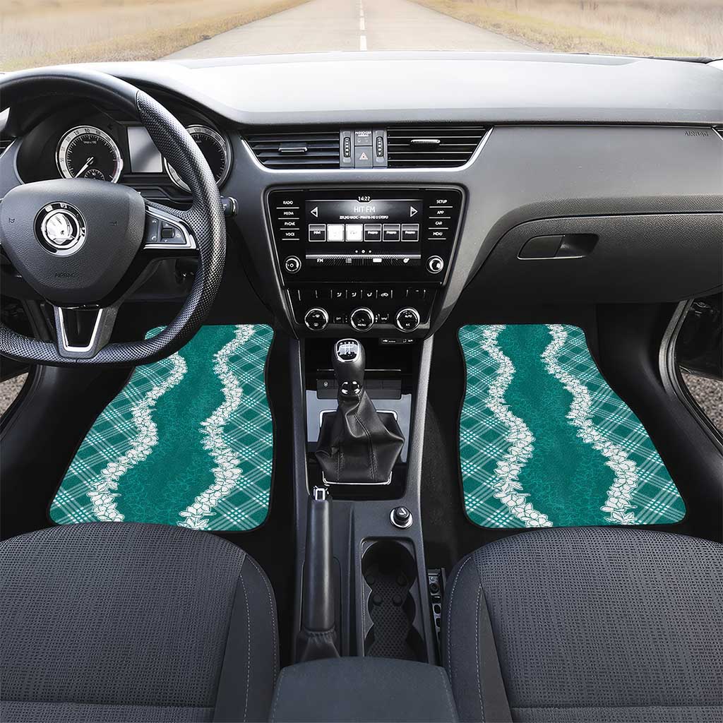 Hawaii Aloha Plumeria Lei Teal Palaka Car Mats - Polynesian Pride