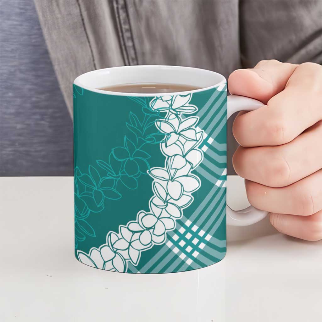 Hawaii Aloha Plumeria Lei Teal Palaka Ceramic Mug - Polynesian Pride