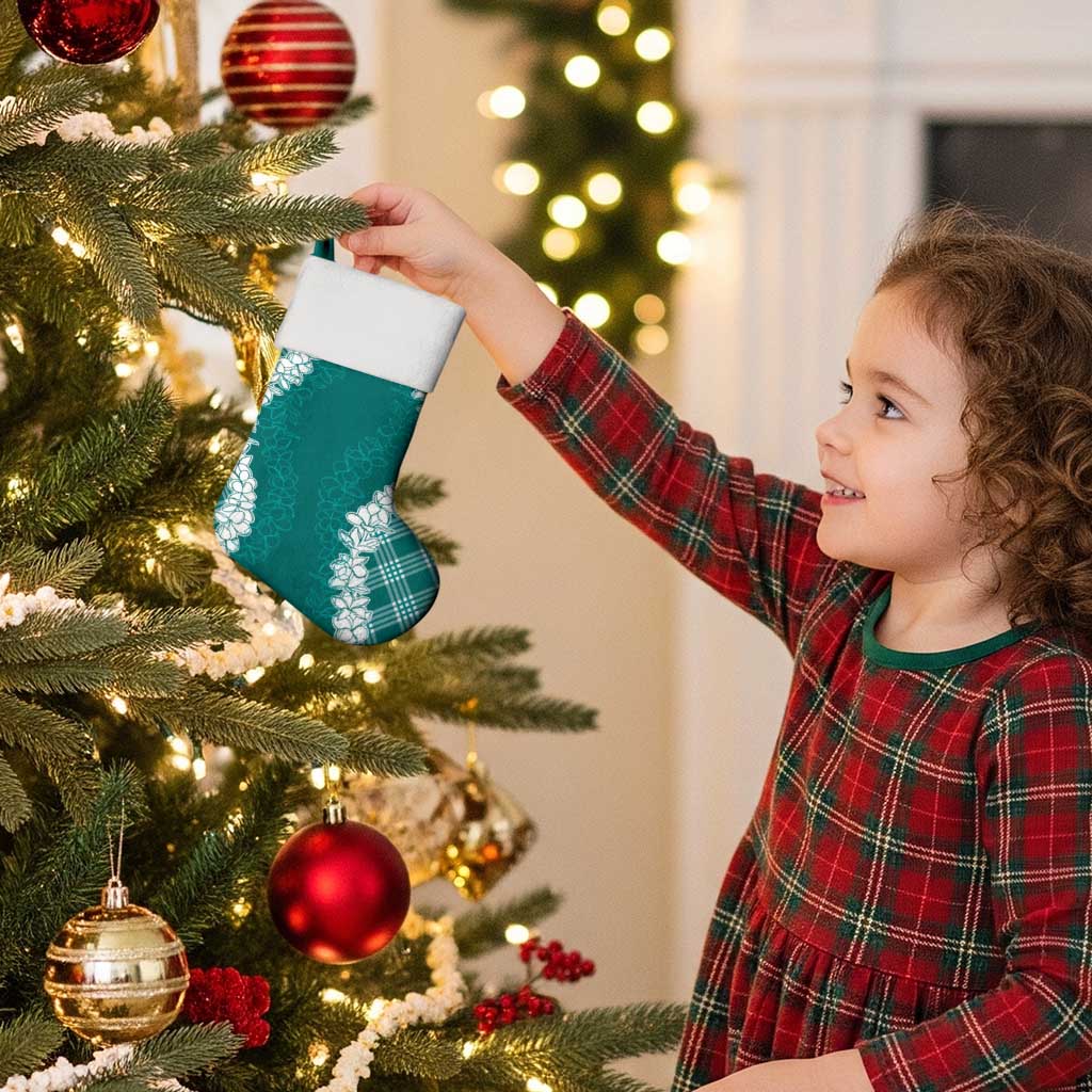 Hawaii Aloha Plumeria Lei Teal Palaka Christmas Stocking - Polynesian Pride