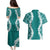 Hawaii Aloha Plumeria Lei Teal Palaka Couples Matching Puletasi and Hawaiian Shirt - Polynesian Pride