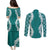 Hawaii Aloha Plumeria Lei Teal Palaka Couples Matching Puletasi and Long Sleeve Button Shirt - Polynesian Pride