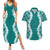 Hawaii Aloha Plumeria Lei Teal Palaka Couples Matching Summer Maxi Dress and Hawaiian Shirt - Polynesian Pride