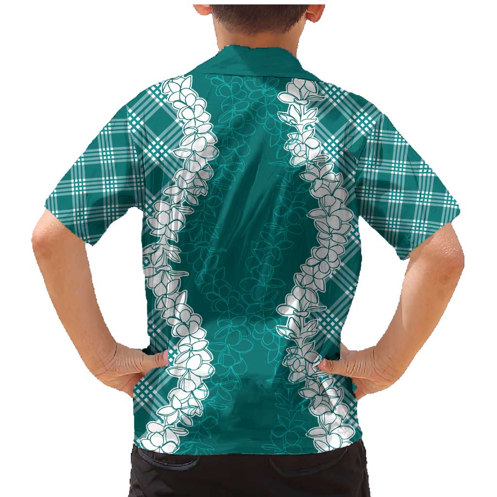 Hawaii Aloha Plumeria Lei Teal Palaka Family Matching Mermaid Dress and Hawaiian Shirt - Polynesian Pride