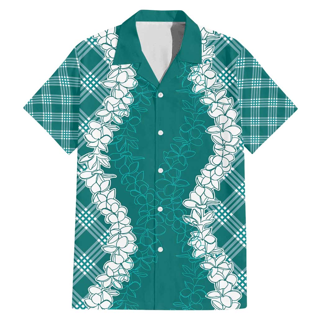 Hawaii Aloha Plumeria Lei Teal Palaka Family Matching Mermaid Dress and Hawaiian Shirt - Polynesian Pride