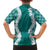 Hawaii Aloha Plumeria Lei Teal Palaka Family Matching Off The Shoulder Long Sleeve Dress and Hawaiian Shirt - Polynesian Pride