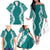 Hawaii Aloha Plumeria Lei Teal Palaka Family Matching Off The Shoulder Long Sleeve Dress and Hawaiian Shirt - Polynesian Pride